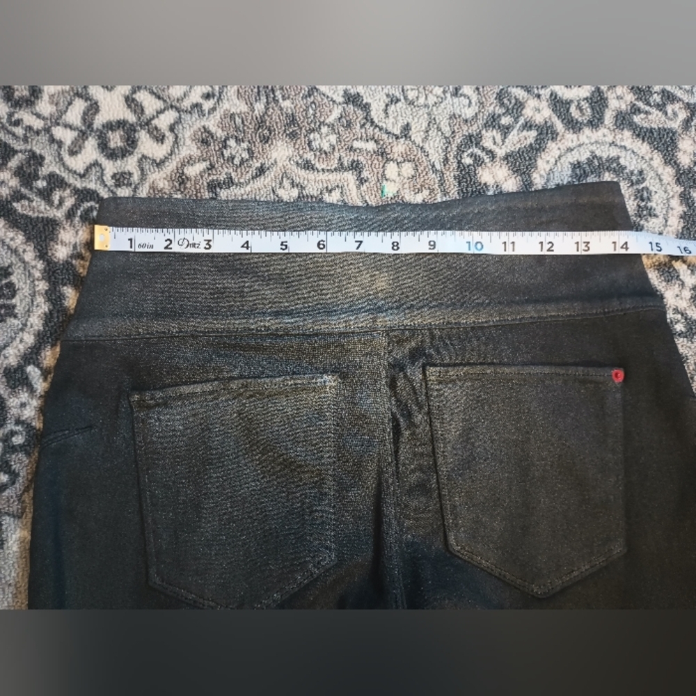 Spanx Solace Wax Denim Leggings Medium Gray Shimmer Stretch Slimming Glam - Picture 11 of 12